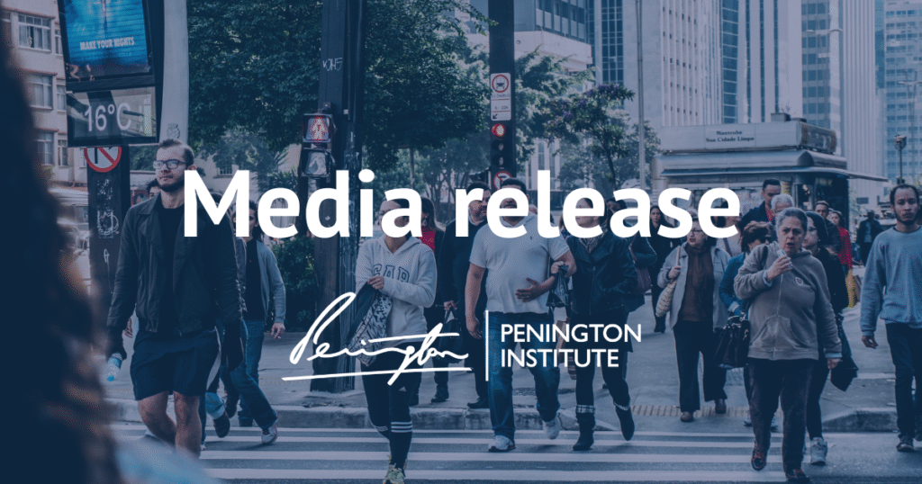 Image of street crowd walking with text over the top that says media release