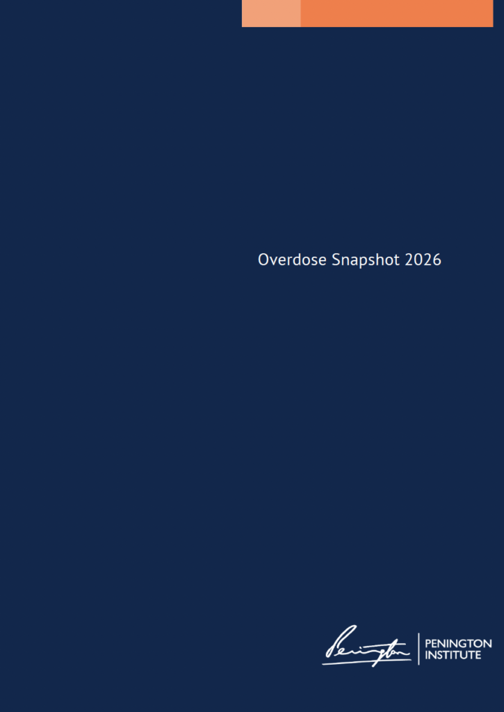 This image is the navy coloured cover of the Annual Overdose Snapshot for 2026.