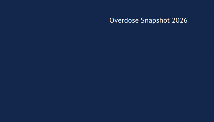 This image is the navy coloured cover of the Annual Overdose Snapshot for 2026.