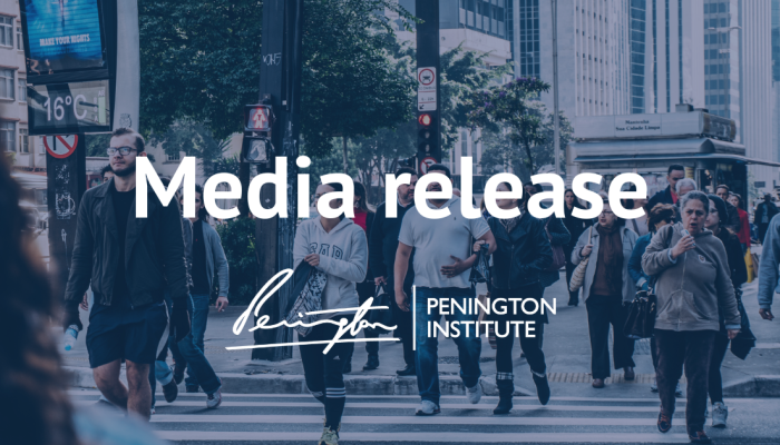Image of street crowd walking with text over the top that says media release